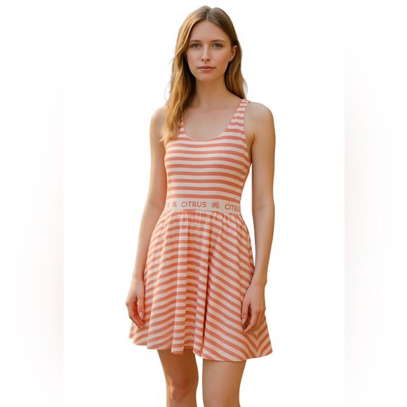 VINTAGE CITRUS SUNDRESS Peach and White Size L Fit and Flare Style - Picture 1 of 9